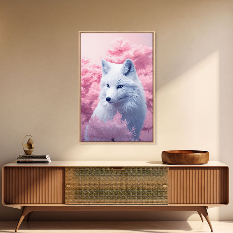 White Fox Wall Print, Animal Art Print, Animal Portrait, Pink Art, Wildlife Art, Framed Wall Art, Framed Canvas, Wall Print, Wall Print