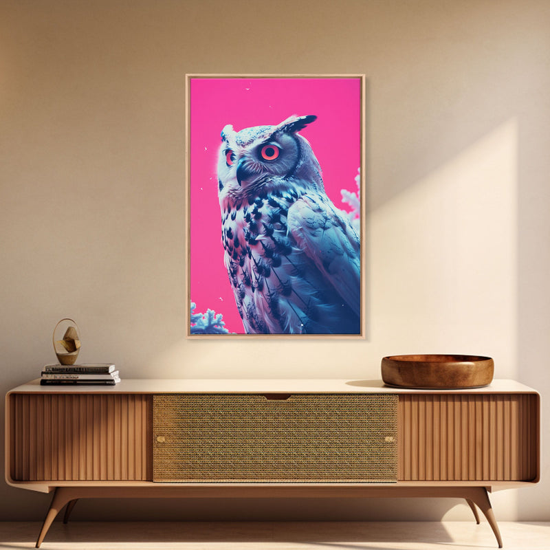 Bird Art, Owl Wall Print, Animal Art Print, Abstract Art, Animal Portrait, Pink Art, Framed Wall Art, Framed Canvas, Wall Print, Wall Canvas