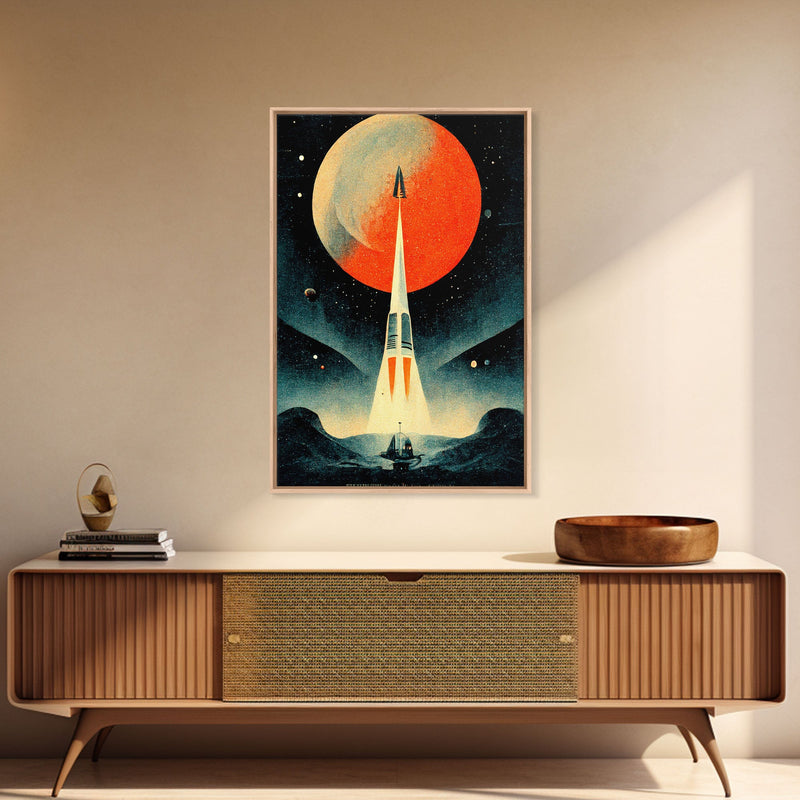 Art Deco Style Spaceship, Space Exploration, Science Fiction / SciFi Canvas Print, Ready to Hang Wall Art