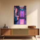 Vaporwave Futuristic Cyberpunk Space Ship Control Room, Framed Canvas Print, Scifi Art