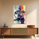 Retro Rotary Phone Art, Watercolor, Framed Canvas Print, Large Wall Art, Retro Style Decor