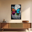 Graffiti Butterfly Art, Framed Canvas Print, Large Wall Art, Contemporary Punk Art, Butterflies, Pop Art, Paint Splatter Art