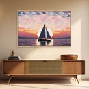 Sailing Under a Stained Glass Sky, Framed Canvas Print, Canvas Art, Nautical Art Deco Style Sunset Art
