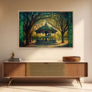 Framed Canvas Print, Painting of a Vintage carousel, Stained Glass Style Wall Art