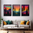 3 Piece Retro Style Forest Wall Art Canvas Print, Set of 3 Forest Landscape Art, Green Forest, Nature, Modern Art, Minimalist, Misty, Decor