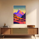 Retro Purple Midcentury Style Wall Art, Framed Canvas Print, Colorful Wall Art, Mountain Landscape, Office Decor, Low Res Art