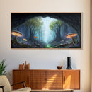 Magical Enchanted Mushroom Forest, Fantasy Art, Framed Canvas Print, Bioluminescent Butterflies in an Enchanted Forest, Glowing Art