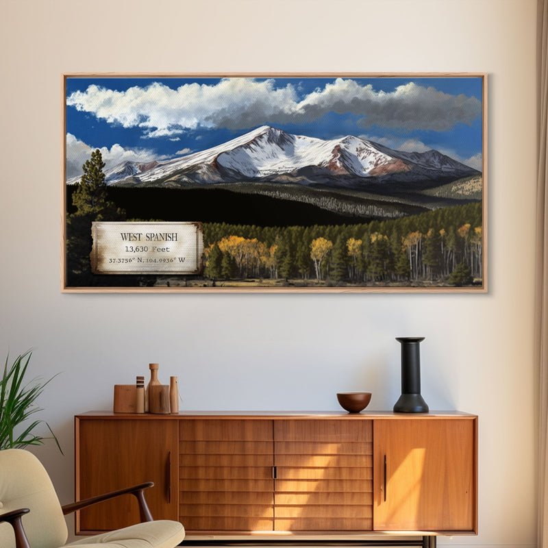 West Spanish Peak, Travel Poster Wall Art, Framed Canvas Print, American Mountains, Mountain Landscape Painting, Rocky Mountains Art