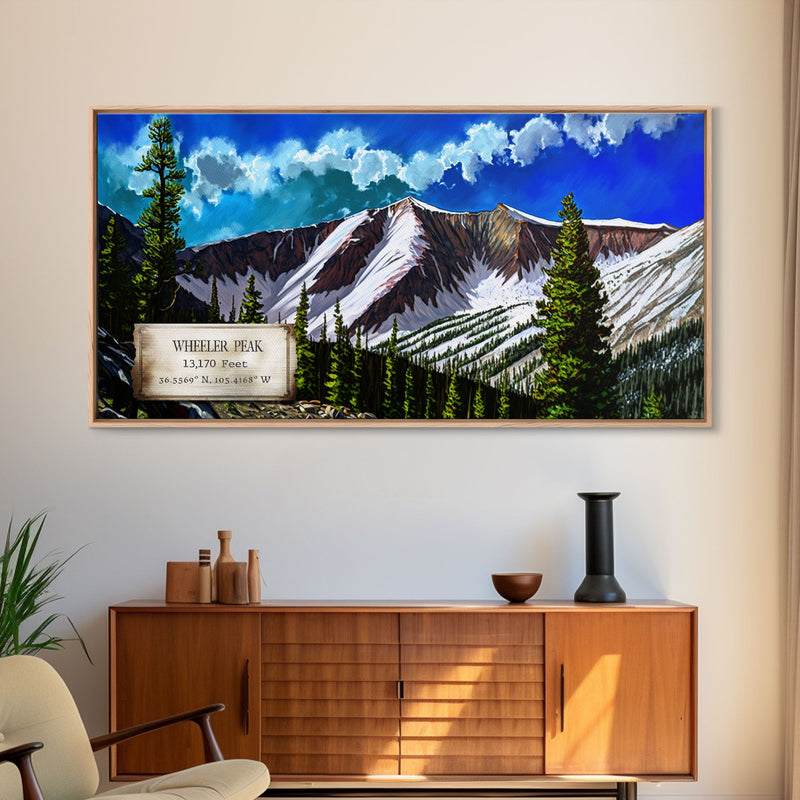 Wheeler Peak, Travel Poster Wall Art, Framed Canvas Print, American Mountains, Mountain Landscape Painting, Mountains of New Mexico