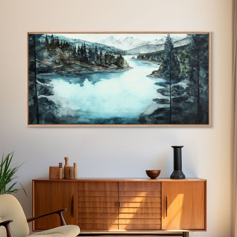 Blue Lake Art | Framed Canvas Print | Blue Lake Painting | Lake House Decor | Guest Room Landscape Painting | Crater Lake Painting