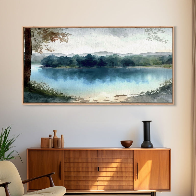 Blue Lake Art | Framed Canvas Print | Blue Lake Painting | Lake House Decor | Guest Room Landscape Painting | Wallowa Lake Painting