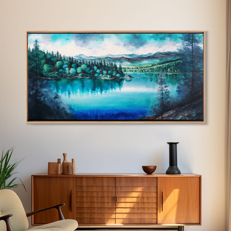 Blue Lake Art | Framed Canvas Print | Blue Lake Painting | Oregon Lake House Decor | Guest Room Landscape Painting | Cascade Lakes Painting