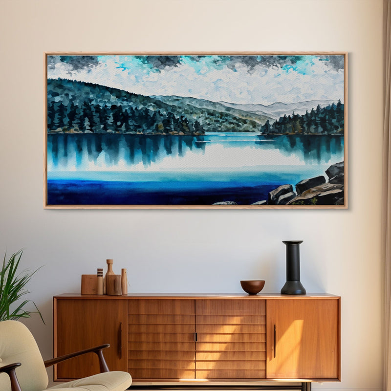 Blue Lake Art | Framed Canvas Print | Blue Lake Painting | Oregon Lake House Decor | Guest Room Landscape Painting | Diamond Lake Painting