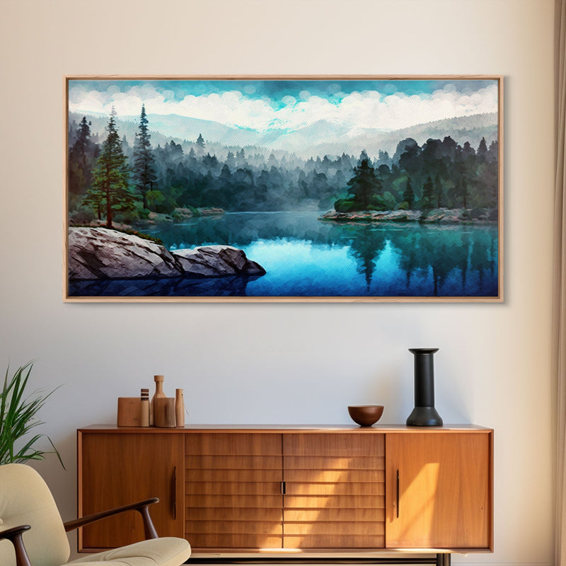 Blue Lake Art | Framed Canvas Print | Blue Lake Painting | Oregon Lake House Decor | Guest Room Landscape Painting | Trillium Lake Painting