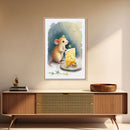 Cute mouse birthday party Watercolor Print, Mouse Art Painting, Framed Canvas Print, Cute mouse cartoon