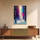 Pop Art Winter Scene, Framed Canvas Print, Landscape Painting, Framed Art, Graffiti Art, Calming Landscape Painting