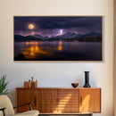 Full moon canvas print, Lightning storm over a mountain lake at night, cool wall art, awesome wall art