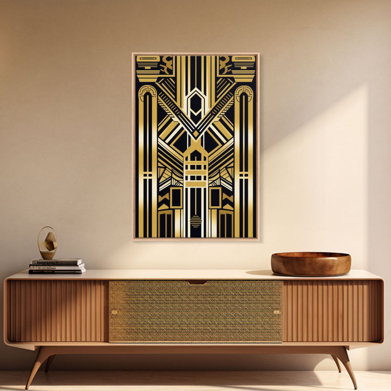 Art Deco Pattern Wall art, Framed Canvas Print, Art Deco, Gold art, Geometric art, Wall decor, Midcentury Modern, Lines art, Wall decor