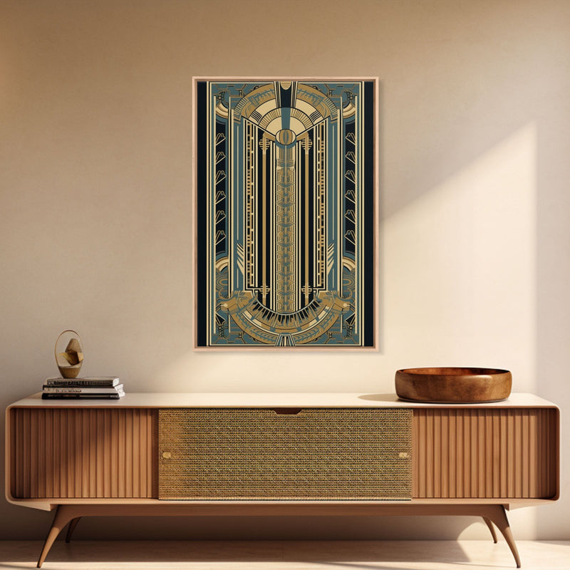 Art Deco Pattern Wall art | Framed Canvas Print | Art Deco | Gold & blue art | Wonderful art | Lines art | Geometric art | Living room art