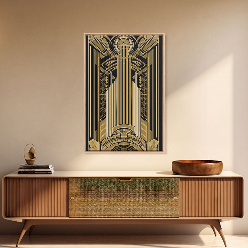 Art Deco Pattern Wall art - Framed Canvas Print - Art Deco - Gold & black art - Wonderful art - Lines art - Geometric art - Office wall art