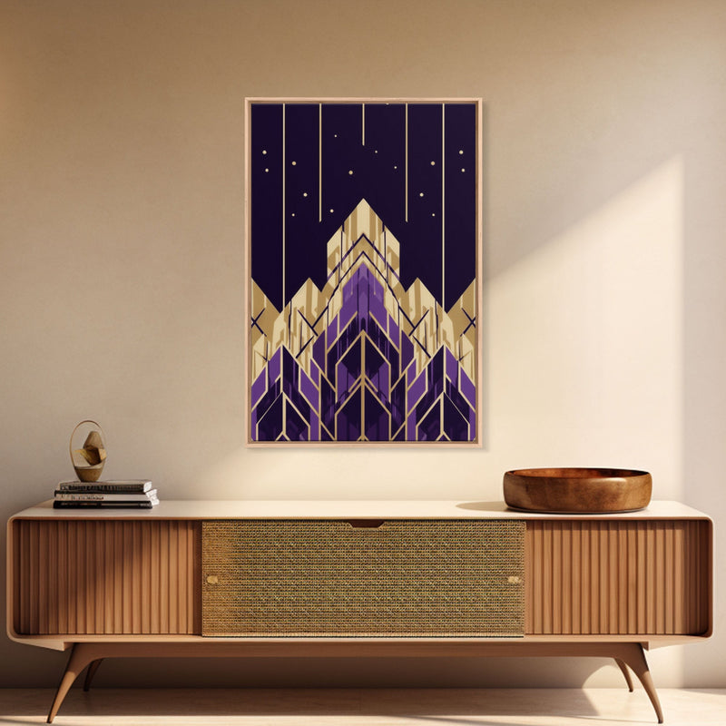 Art Deco Pattern Wall art, Framed Canvas Print, Art Deco, Gold & purple art, Canvas art, Abstract art, Office decor, Original painting