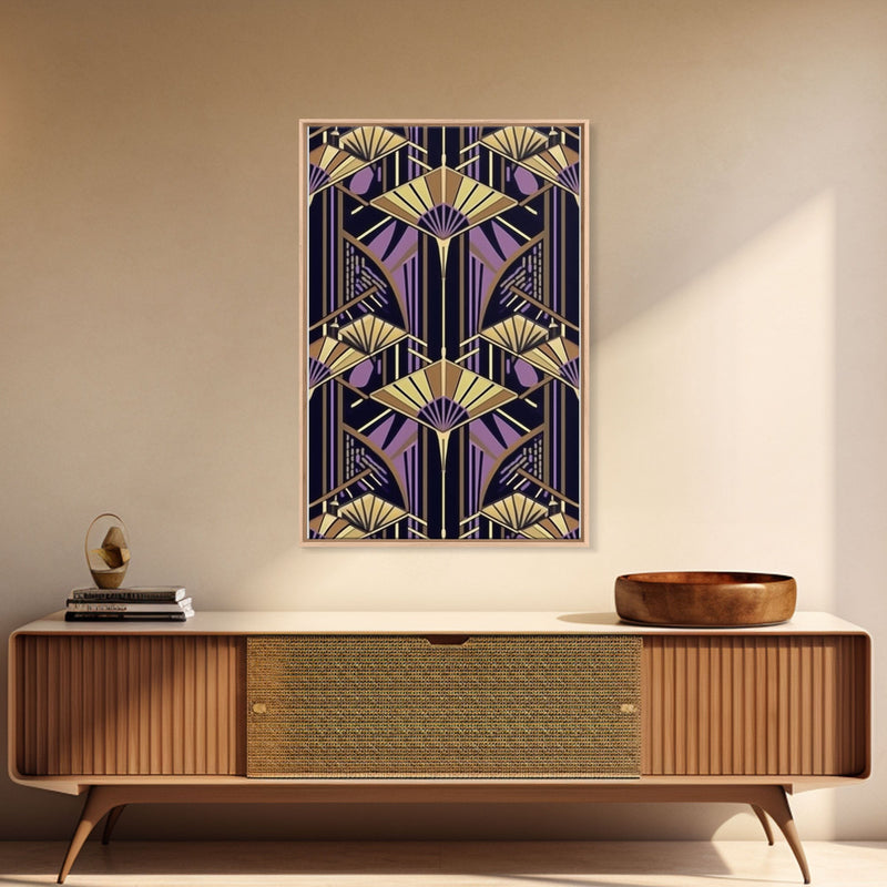 Art Deco Pattern Wall art - Framed Canvas Print - Art Deco - Stained glass art - Ornament art - Geometric art - Purple & gold art - Wall art