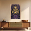 Midcentury Modern Wall art, Framed Canvas Print, Art Deco, Patterns art, Ornament art, Purple & gold art, Original painting, Bright colors