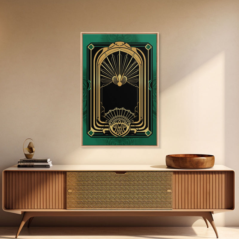 Art Deco Wall art, Framed Canvas Print, Art Deco, Gold & green art, Living room art, Abstract art, Beautiful art, Colorful painting