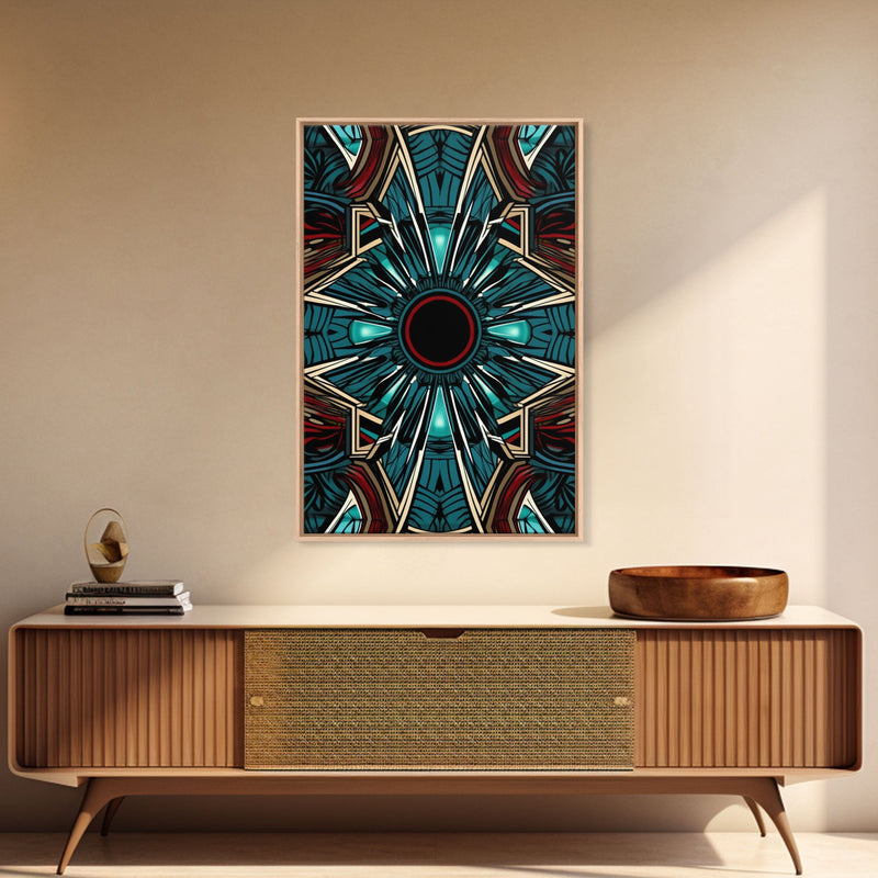 Art Deco Pattern Wall art - Framed Canvas Print - Art Deco - Red & blue art - Colorful painting - Patterns art - Wall art - Living room art