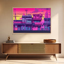 Neighborhood Wall Art - Framed Canvas Print - Original painting - Pop Art Style - Colorful painting - Synthwave Style - Pink colors