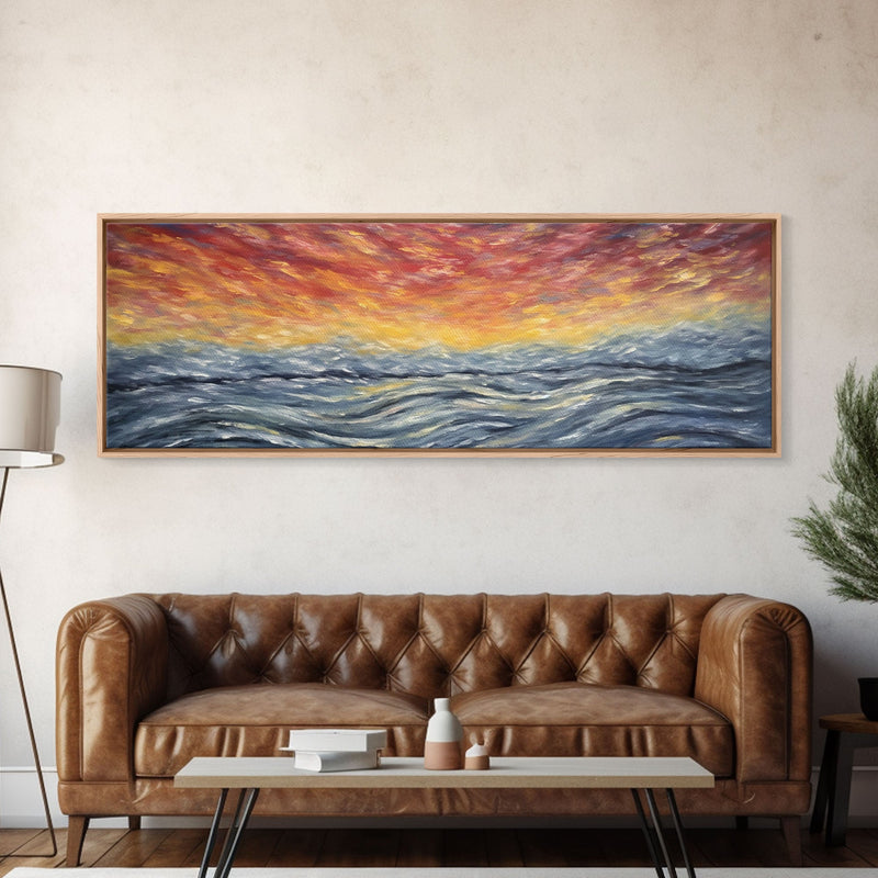 Abstract Sea Horizon Wall Art, Vibrant Abstract, Framed Print Art, Sunset, Ocean, Textured Abstract Panoramic, Wall Art, Canvas Print