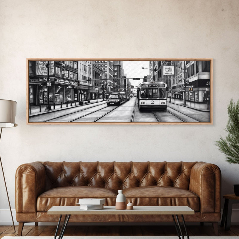 Big City Canvas Print, City Art, Cars, Bus, Buildings, Large Urban Art Print, Original Art, Wall Decor, Panoramic, Wall Art, Canvas Print