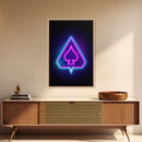 Glowing Neon Lights Pink Spades Wall Decor, Poker Wall Art, Cards, Minimalist Print, Wall Decor, Canvas Print, Wall Art, Framed Canvas