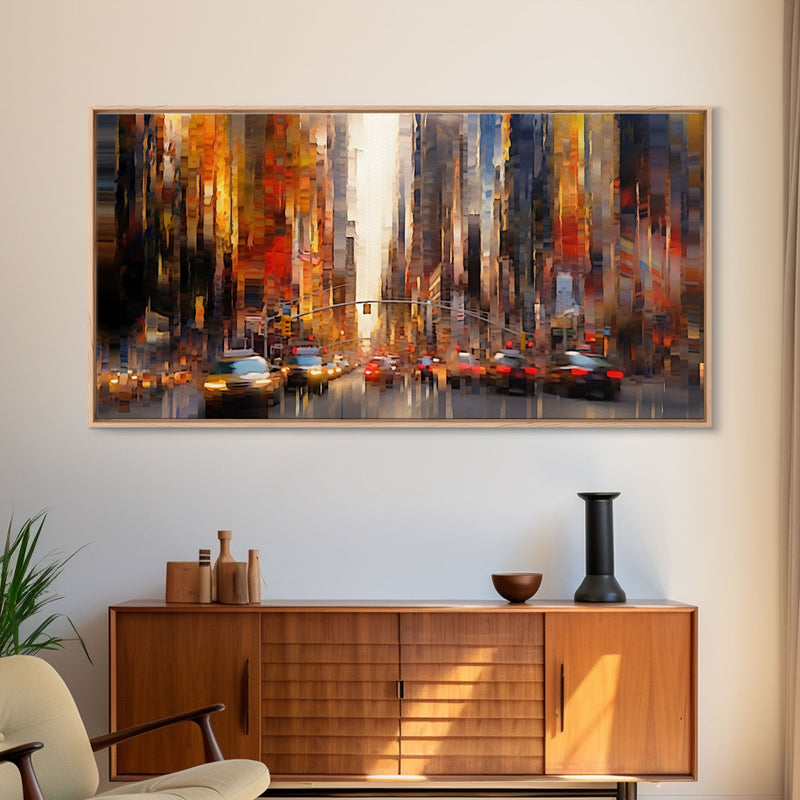 Abstract Cityscape Wall Art, City Wall Decor, Urban Art, Traffic Wall Art, Panoramic Wall Decor, Canvas Print, Wall Art, Framed Canvas Art