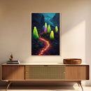 Magical forest canvas print, glowing mushroom art, fantasy forest wall art, gloomy dark home decor, luminescent forest trail wall art