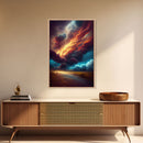 Watercolor painting canvas print of a thunder storm, gloomy wall art, golden hour, cool rain storm wall art