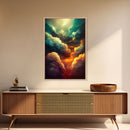 Watercolor painting canvas print of a thunder storm, gloomy wall art, golden hour, cool rain storm wall art, stormy skies