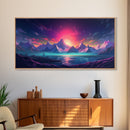Synthwave Art, Framed Canvas Print, Beautiful Scifi Mountains Wall Art, Alien Planet, Game Room Decor, Gamer Gift For Him