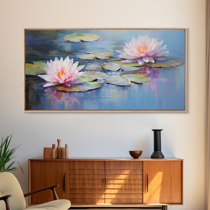 Water Lily Wall Art, Pink Flower Art, Panoramic Art, Wall Art, Canvas Art, Landscape Art, Wall Art Prints, Thank You Gift, Bedroom Prints