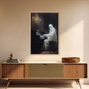 Spooky White Ghost Playing A Piano, Gothic Victorian Halloween Art, Halloween Decoration / Wall Art, Skeleton Art, Gothic Oil Painting