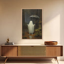 Goofy Ghost In The Rain,  Vintage Halloween Canvas, Framed Canvas Print, Cute Wall Art, Who's Haunting Who?