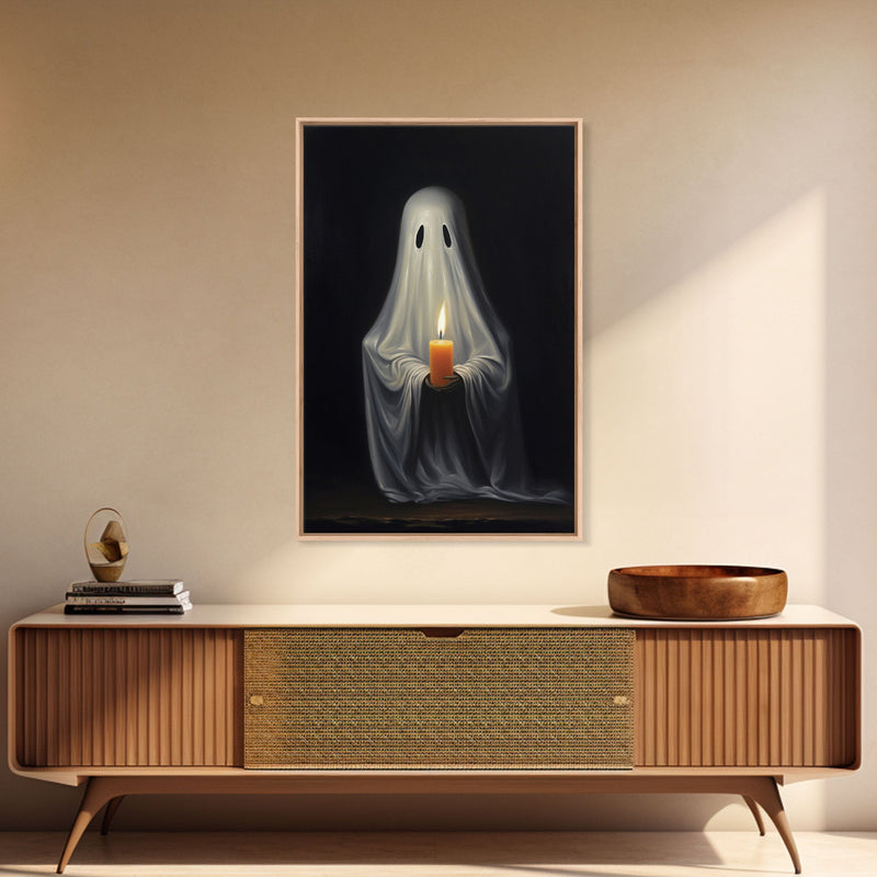 Victorian Halloween Art, Ghost Holding A Candle, Framed Canvas Print or Canvas, Dark Academia, Haunting Ghost, Halloween Decor