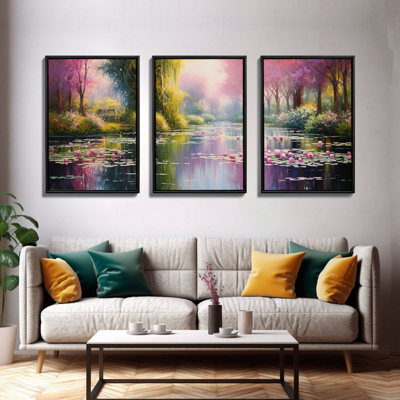 Zen Wall Art,  Lake Wall Art, Lotus Print, Canvas Print, Set Of 3 Prints, Wall Art, 3 Piece Wall Art, Dining Room Decor, Home Decor Prints