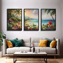 Tropical Wall Art, Beach Print, Palm Tree Wall Art, Canvas Print, Set Of 3 Prints, Wall Art, 3 Piece Wall Art, Seascape, Hawaii Wall Art