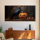 Spooky Crow Print, The Raven and The Jack O Lantern, Halloween Wall Art, Victorian Oil Painting, Dark Academia, Goth Art