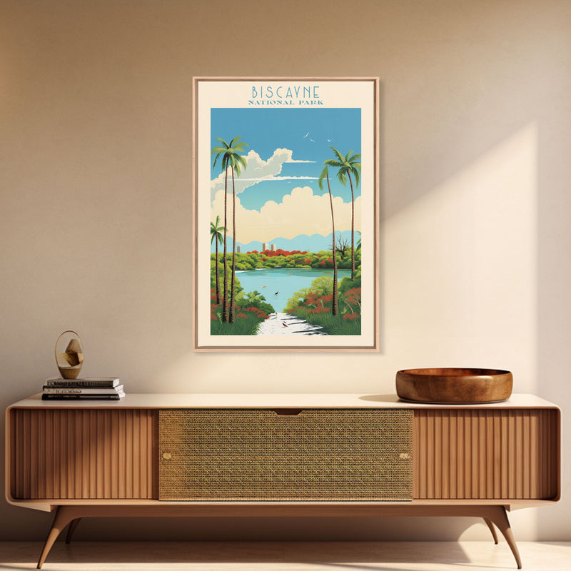 Biscayne National Park, Framed Wall Art Canvas Print, Travel Poster, Florida Travel Art, Roadtrip Decor, Cool Art, Retro State Park Art