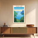 Crater Lake National Park Oregon Travel Art, National Park Print, Minimalist Travel Art, Midcentury Modern Style Landscape Painting