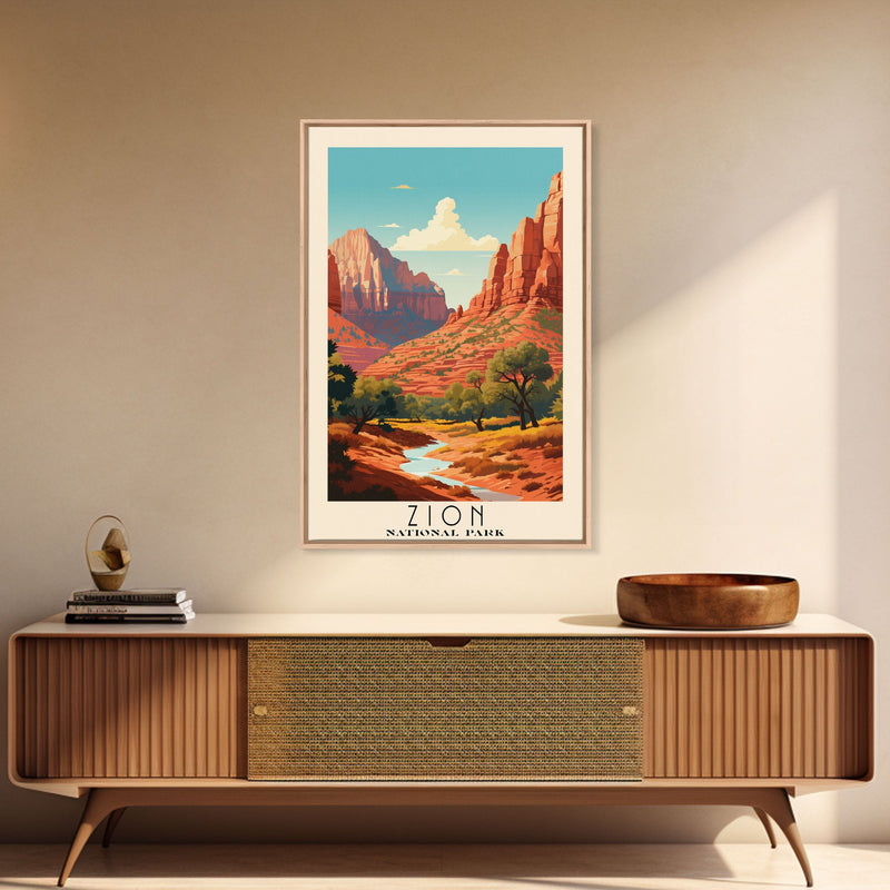 Zion National Park,  Utah Travel Art, National Park Print, Minimalist Travel Art, Midcentury Modern Retro Style Landscape