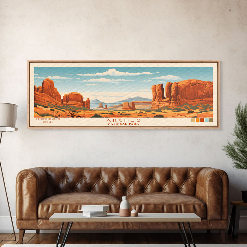 Arches National Park, Panoramic Utah Travel Art, National Park Print, Minimalist Travel Art, Midcentury Modern Style Landscape