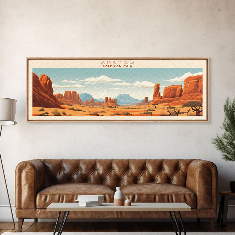 Arches National Park, Panoramic Utah Travel Art, National Park Print, Minimalist Travel Art, Midcentury Modern Style Landscape